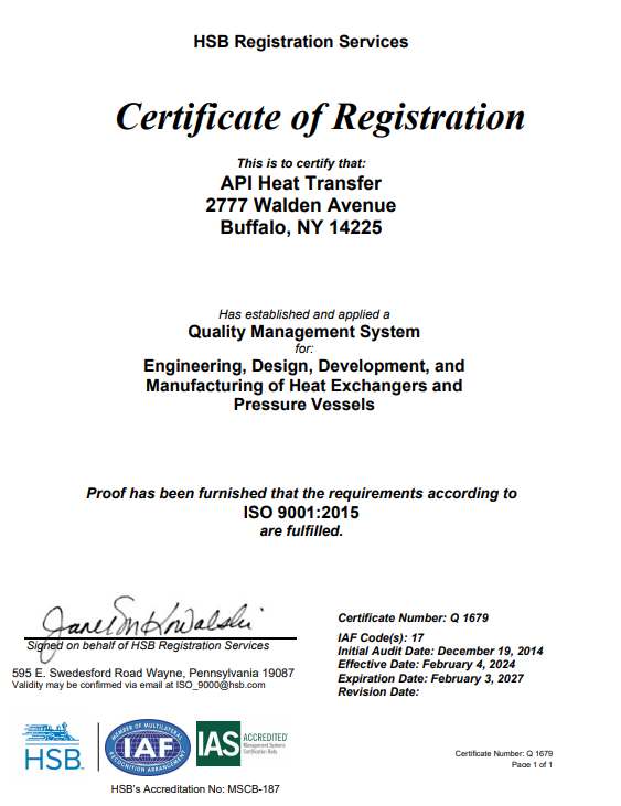 Buffalo, NY ISO Certificate